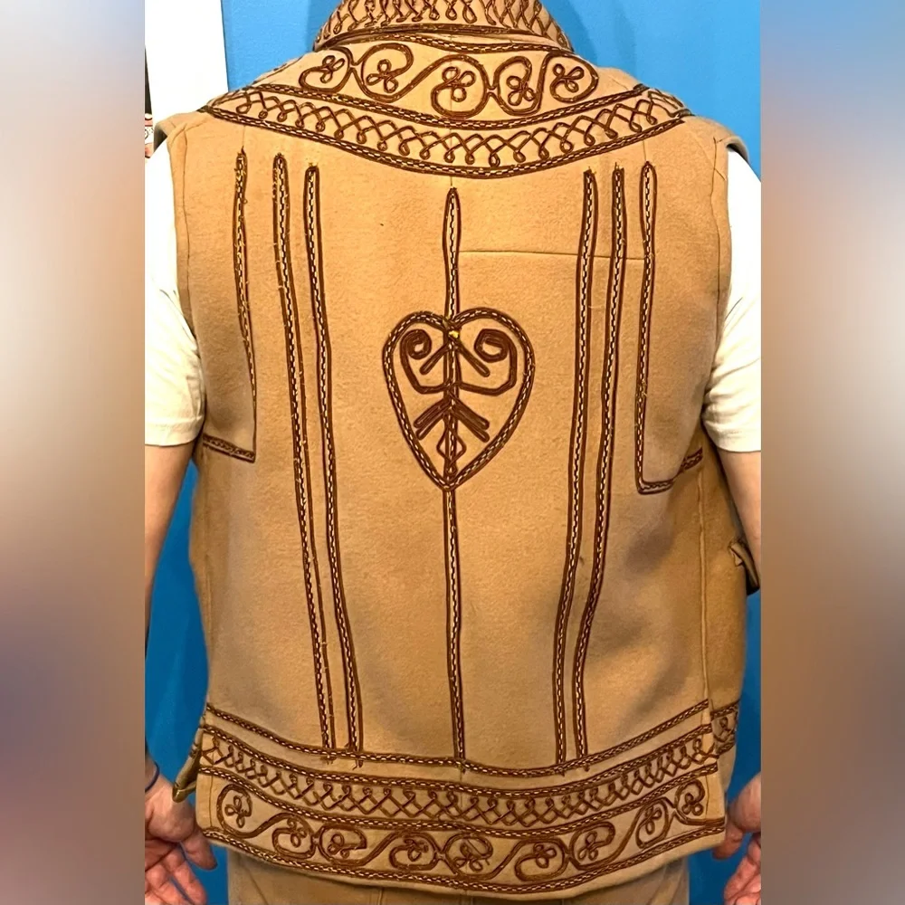 Romanian Waistcoat, men’s medium, felted wool, brown and tan